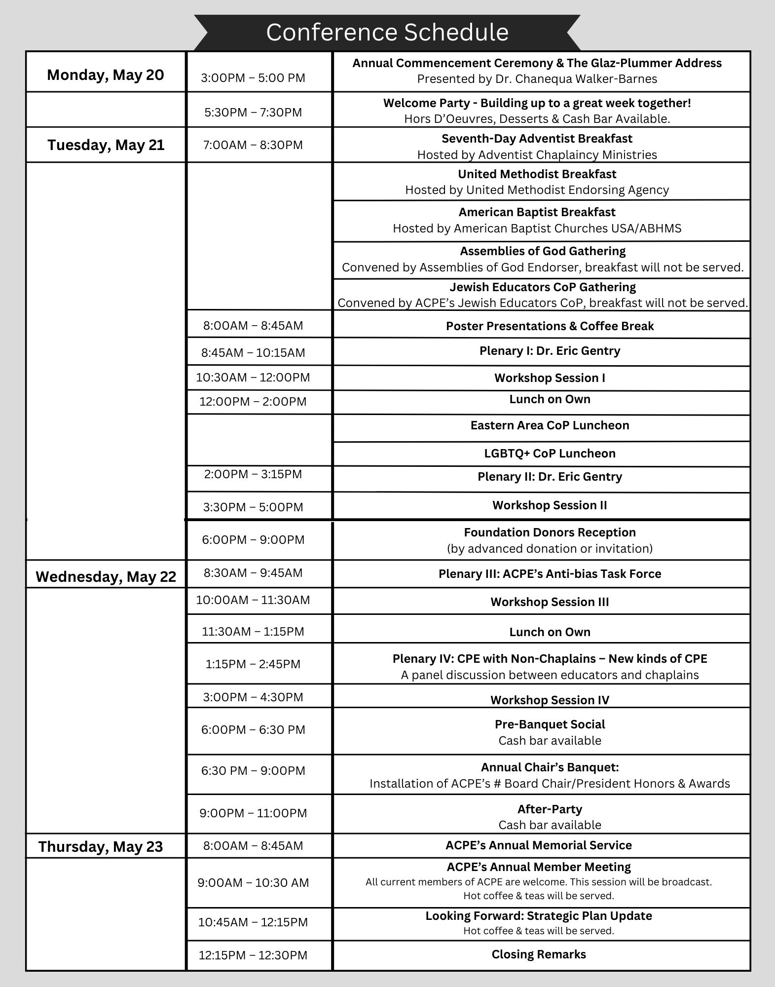 Conference schedule