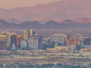 Hazy landscape of Phoenix, Arizona.