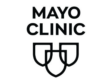 Mayo Clinic written in black with the outline of three shields beneath.