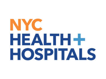 An orange and blue logo that reads NYC Health   Hospitals.