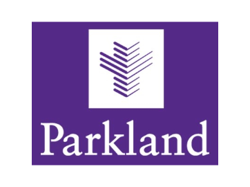 A purple logo with an icon that reads "Parkland."