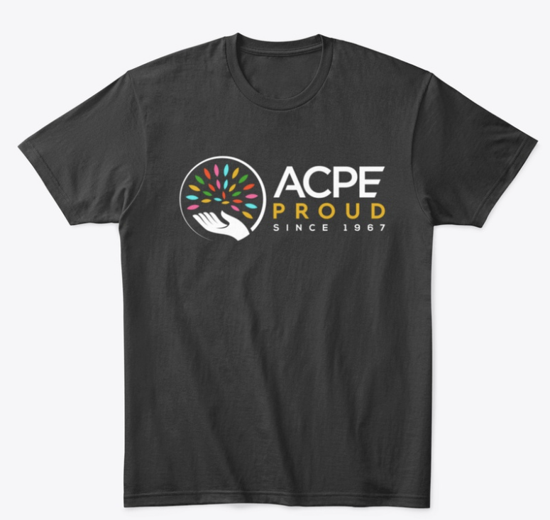 black tshirt with the ACPEproud logo on the front